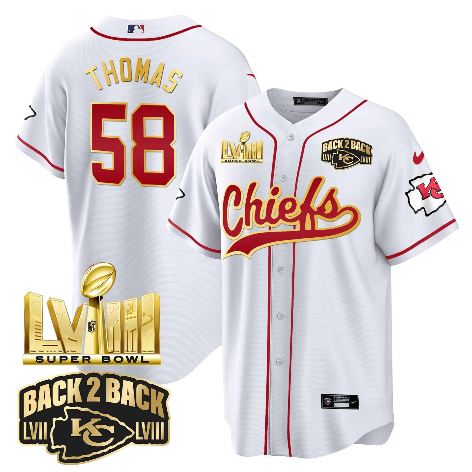 Men Kansas City Chiefs #58 Thomas White 2024 Nike Super Bowl LVIII Back-2-Back Gold Patch Baseball NFL Jersey